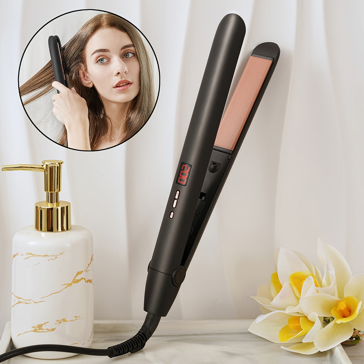 2-in-1 Hair Straightener Curler Thermostatic Control Fluffy Styling 220-240V Type C Plug