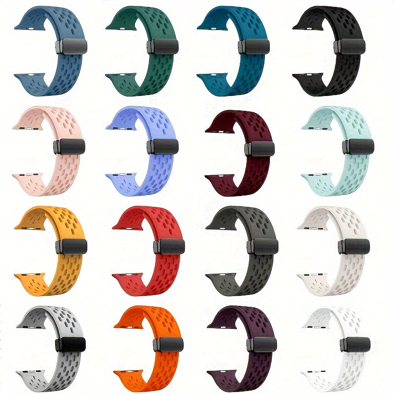 Silicone Watch Band with Breathable Holes for Apple Watch Series 1-8 Waterproof Magnetic 38mm-49mm