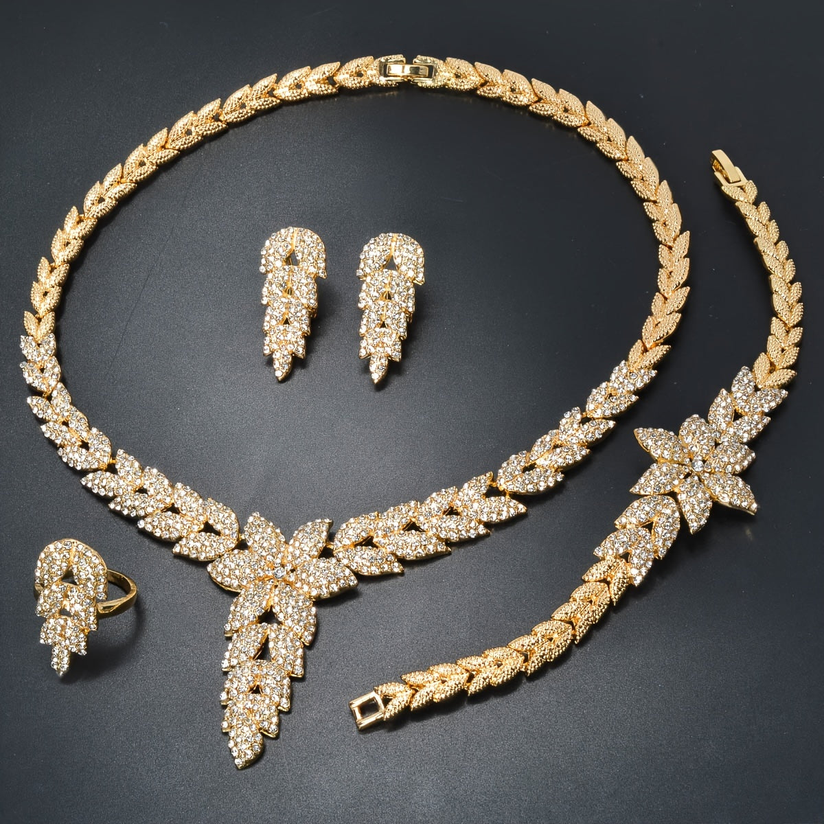 Elegant Flower Theme Jewelry Set for Weddings and Special Occasions Copper and Zirconia