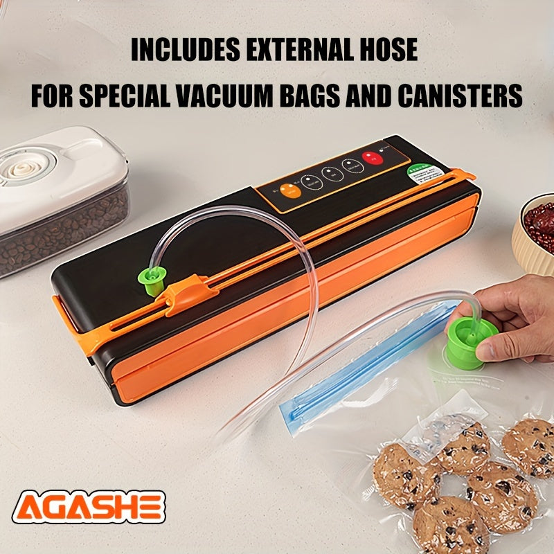 Orange and black vacuum sealer with cutting knife bag holder 50 pre-cut bags external suction