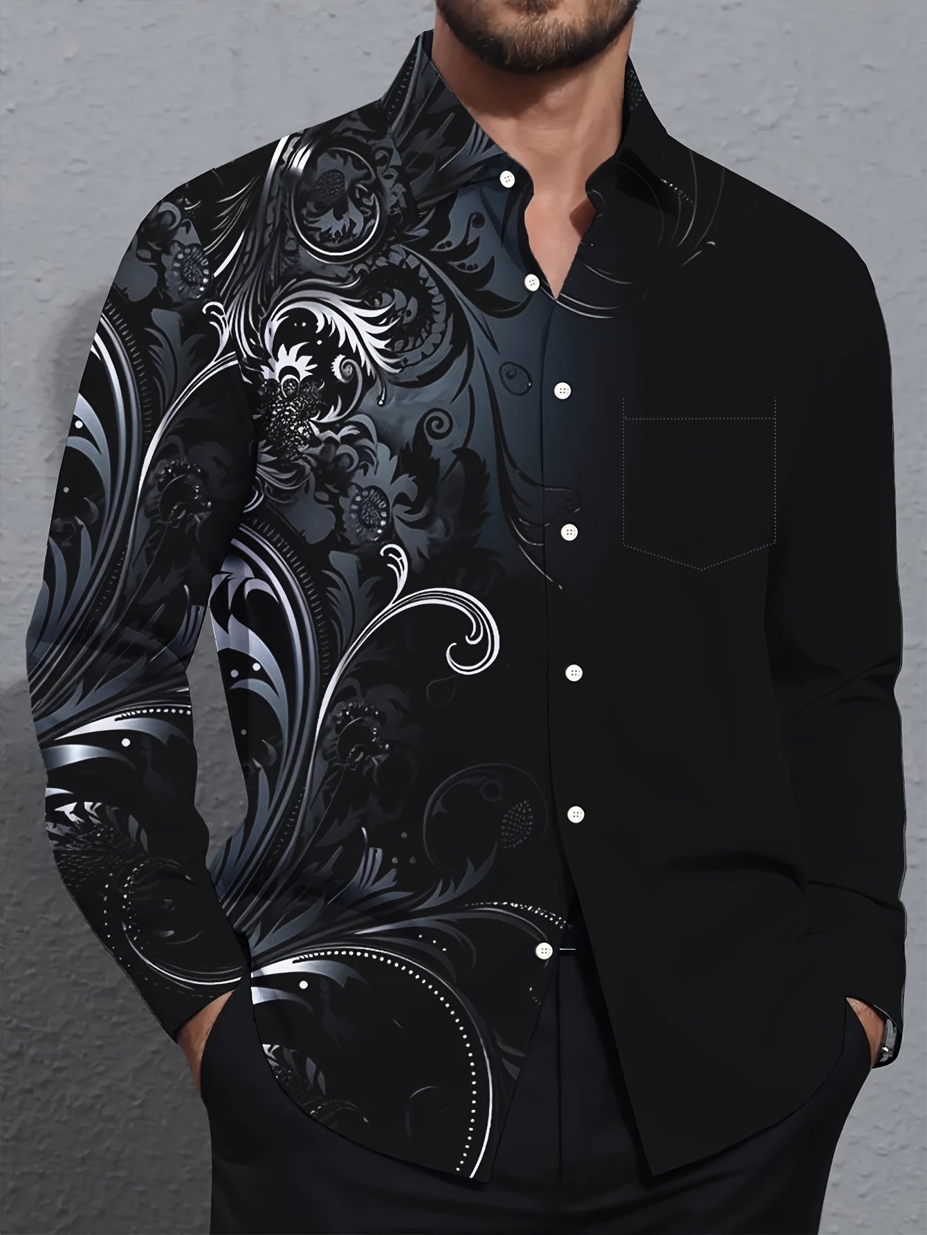 Men's Plus Size Floral Gradient 3D Print Long Sleeve Woven Shirt