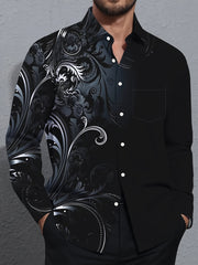 Men's Plus Size Floral Gradient 3D Print Long Sleeve Woven Shirt