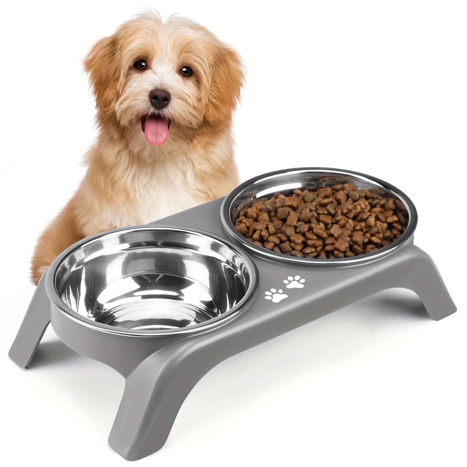 Elevated Cat Bowls with Stainless Steel Dual Bowls Non-Slip Feet Ergonomic Design