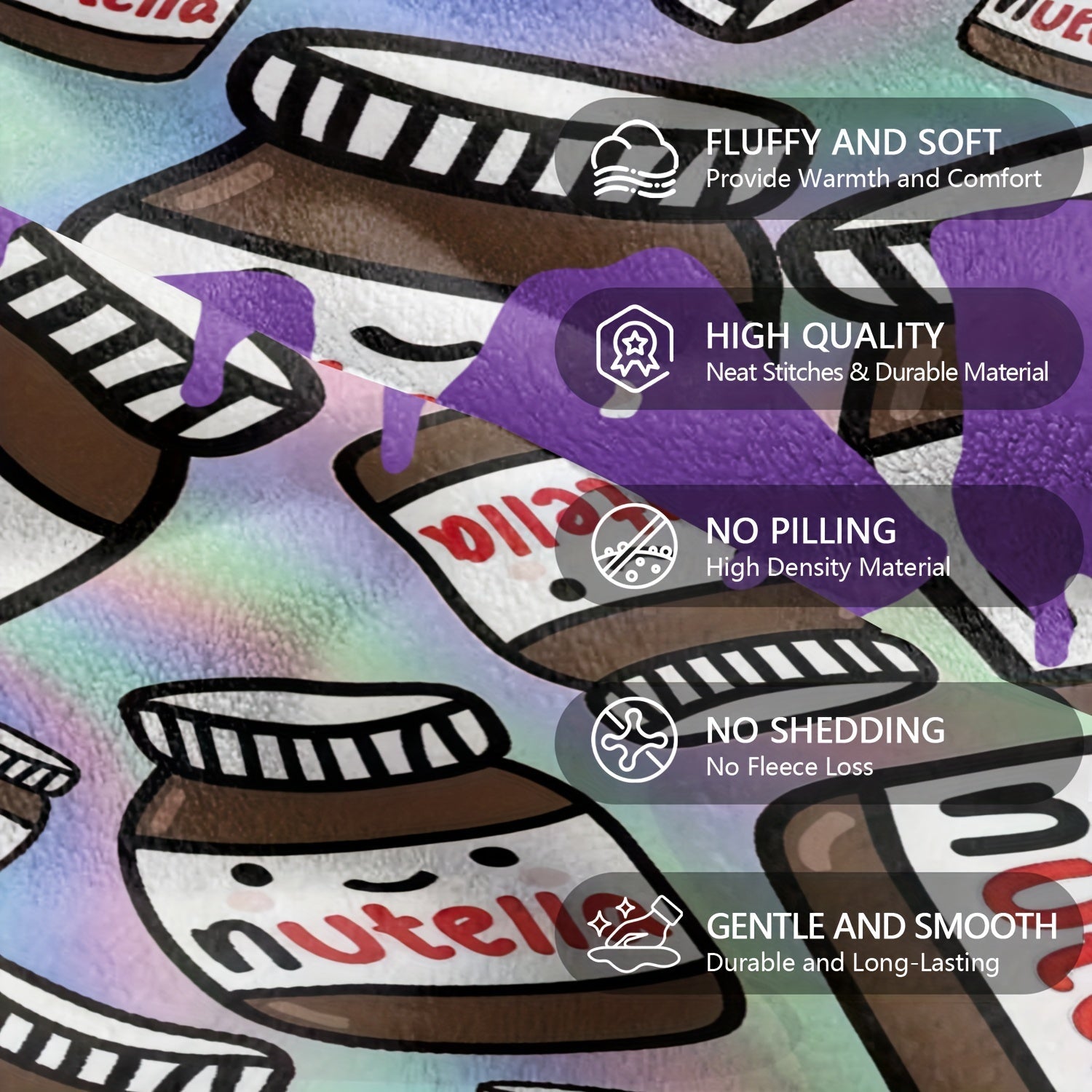 Custom Cartoon Nutella Pattern Flannel Fleece Blanket for Bed Couch Camping