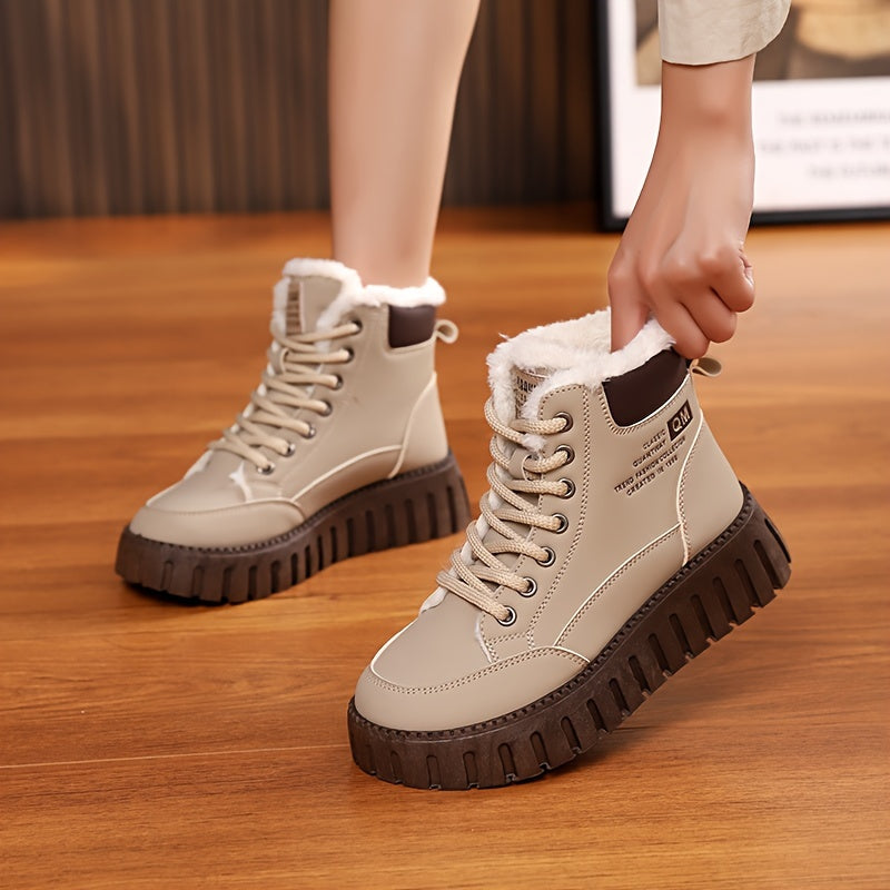 Women's Fleece-Lined Winter Boots High-Top Snow Casual Thick Sole
