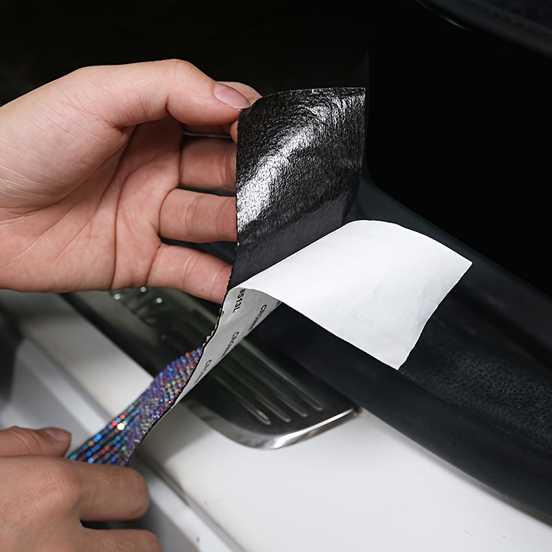 Cinta protectora para umbral de puerta de coche, decorada con rhinestones, autoadhesiva, 60cm