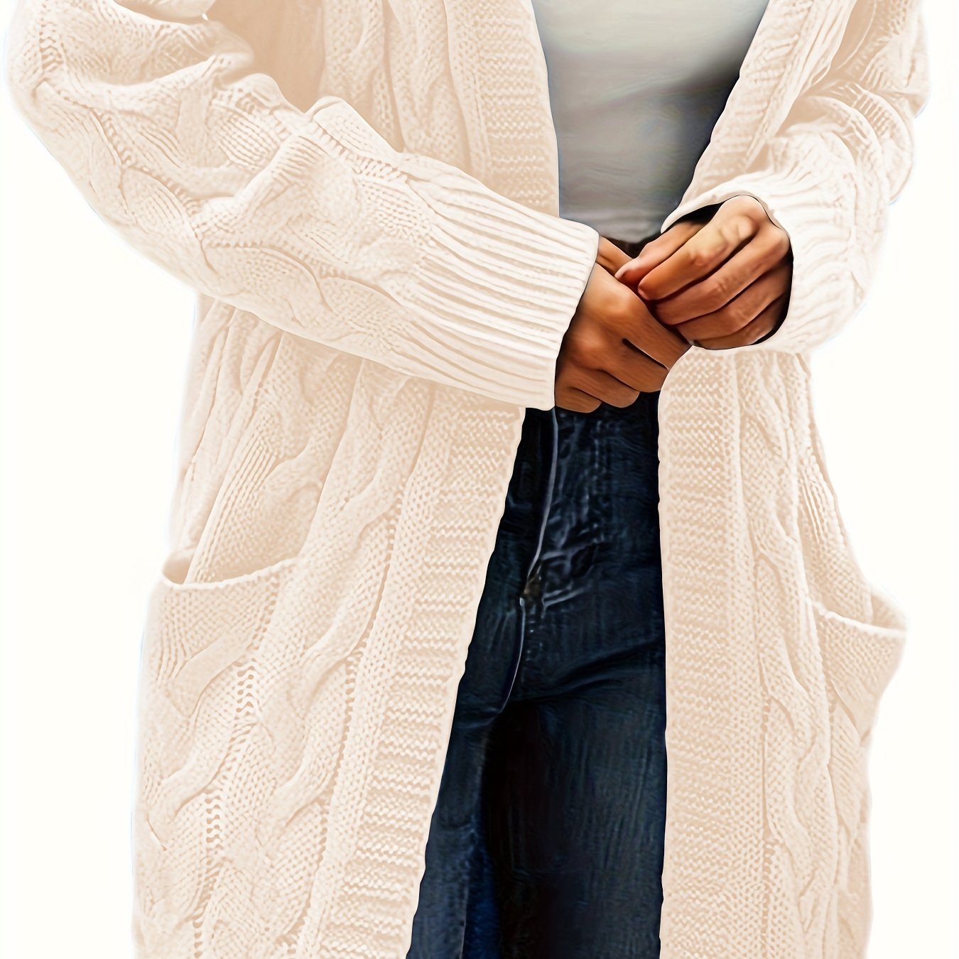 Plus Size Women's Thick Knit Hooded Sweater Cardigan Long Coat