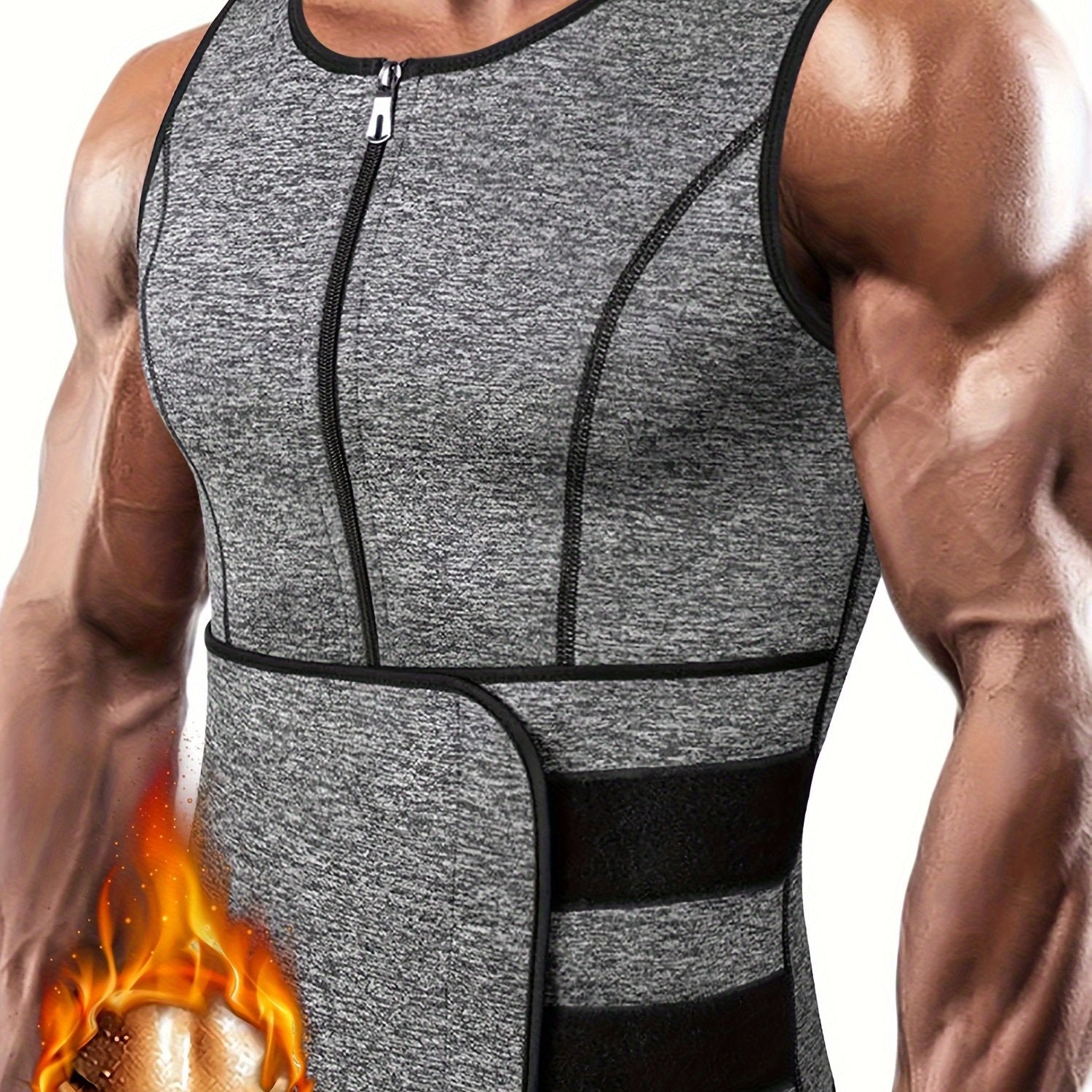 Men's Polyester Compression Tank Top with Zipper and Waist Trainer
