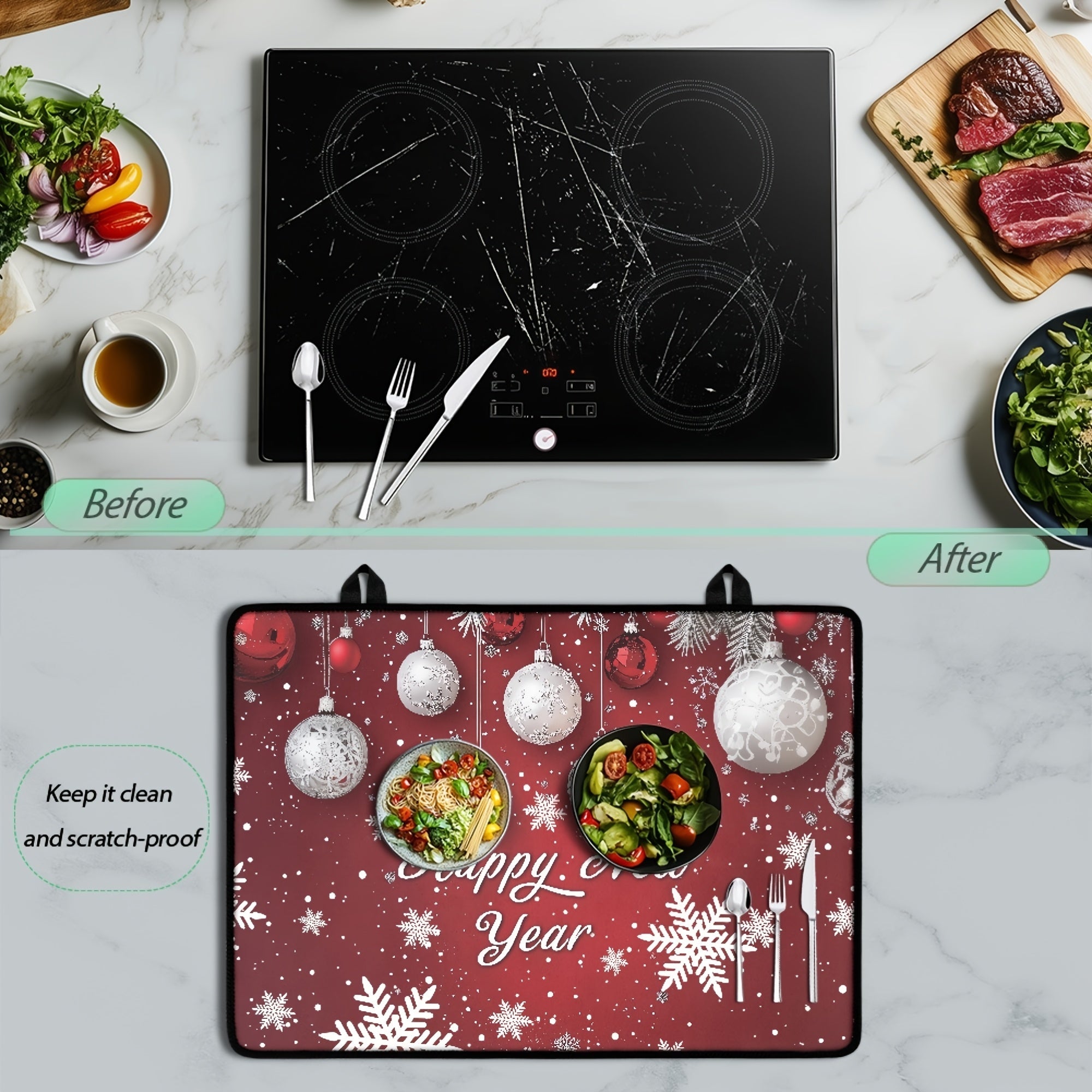 Issiqqa chidamli, sirgʻalmas pech usti qoplami, polyester, shisha, keramik himoya qiluvchi, rezina shikastlanishga qarshi pad bilan