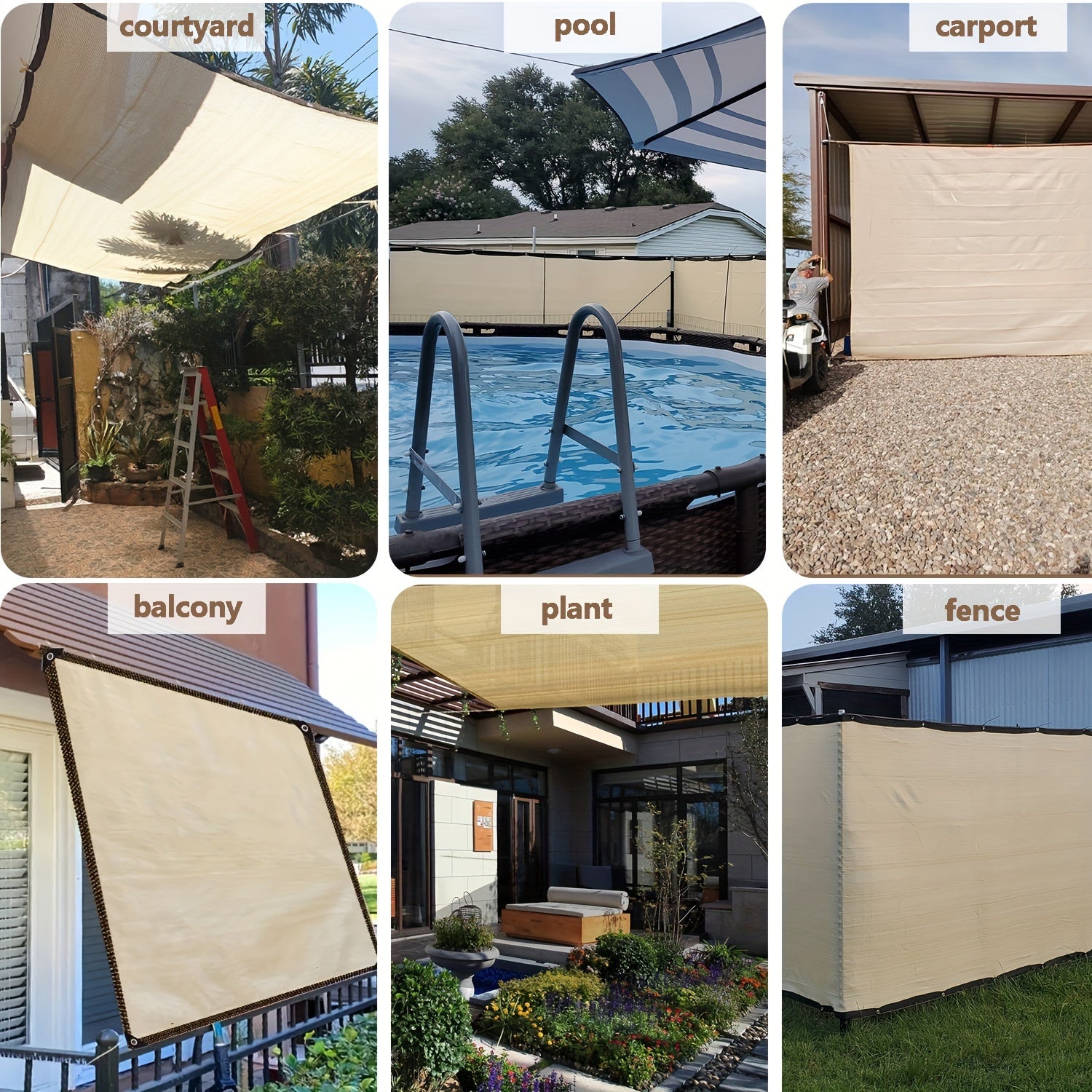 Бежевая защита для балконной ограды, экран, покрытие, УФ-защита, устойчивая к погодным условиям, уличный барьер для патио