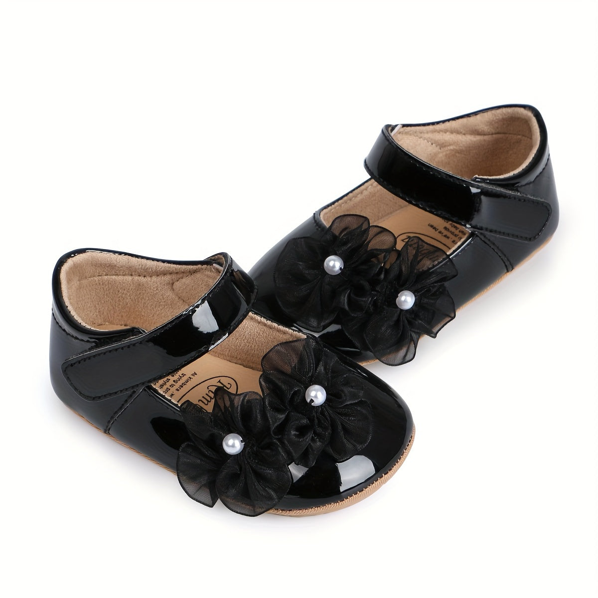 Bolalar qizlar uchun Mary Jane flats, gullar bilan bezatilgan, bahor va kuz uchun