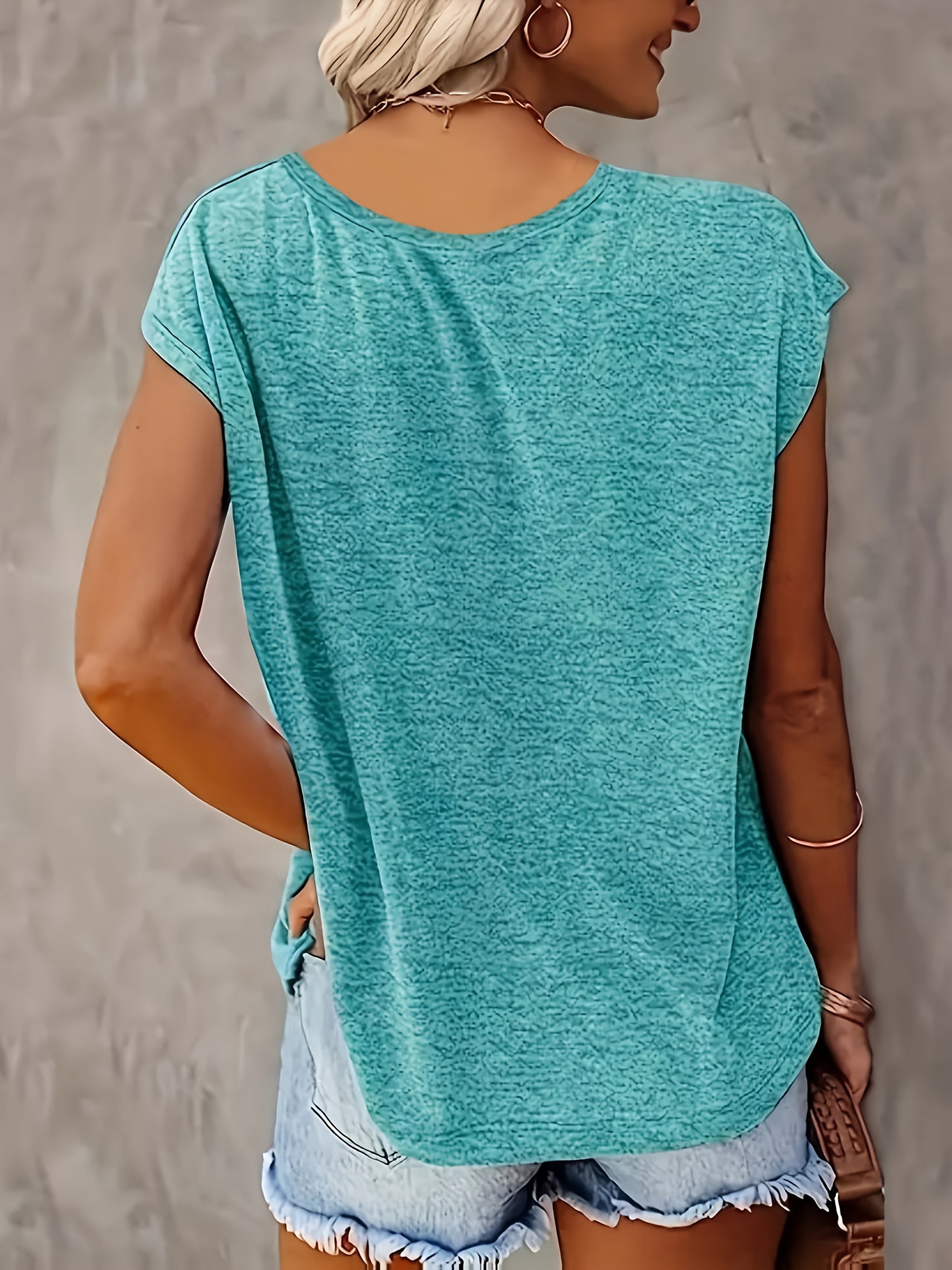 Women Solid Color V-Neck T-Shirts Short Sleeve Casual Spring Summer