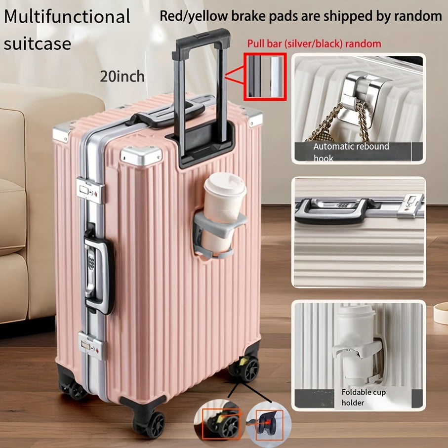 Spinner Wheel Carry-On Luggage 20 Inch Hard Shell Aluminum Frame with Cup Holder and Phone Holder White