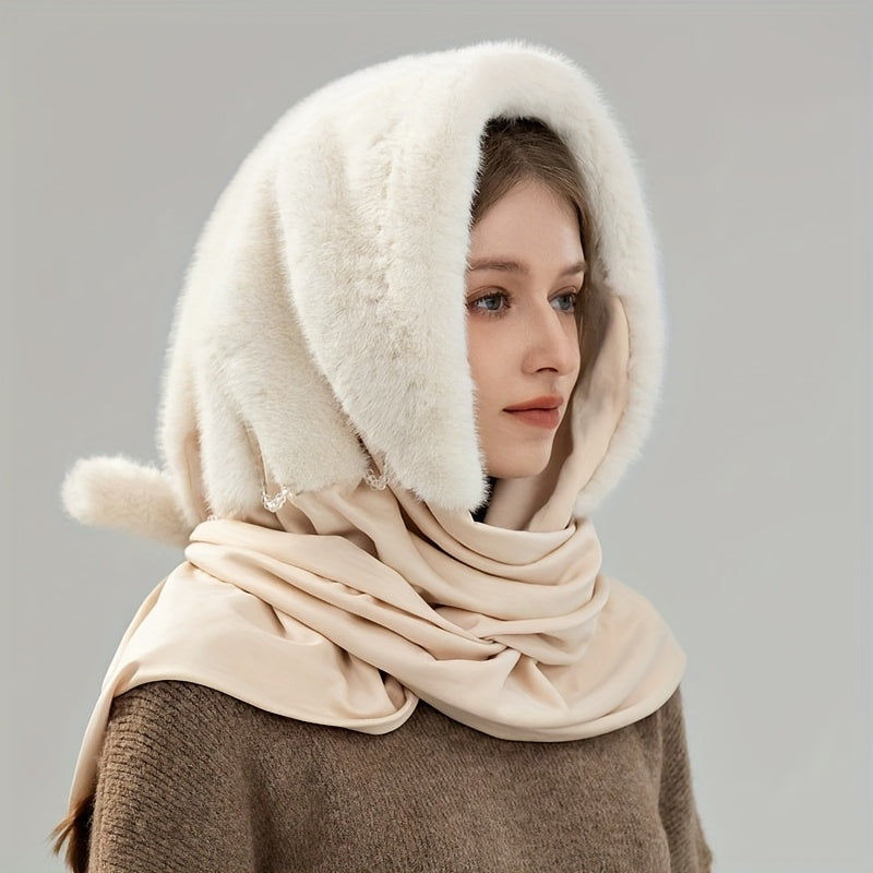 Qora rangda qizil aksentlar bilan bezatilgan zamonaviy ayollar uchun soxta mink mo'ynali sharf shlyapa, kuz/qish uchun mukammal.