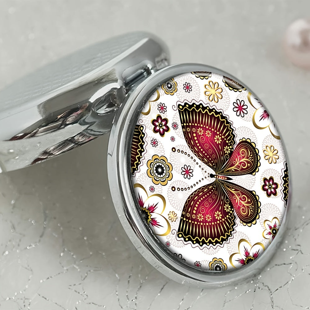 Caja de almacenamiento portátil para medicinas con 3 compartimentos, organizador de pastillas redondo dorado-púrpura