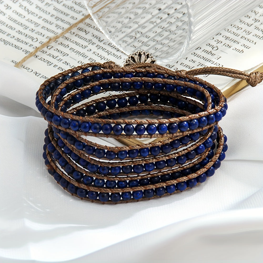 Women's Bohemian Style Waxed Cord Braid Adjustable 5 Rows Wrap Bracelet