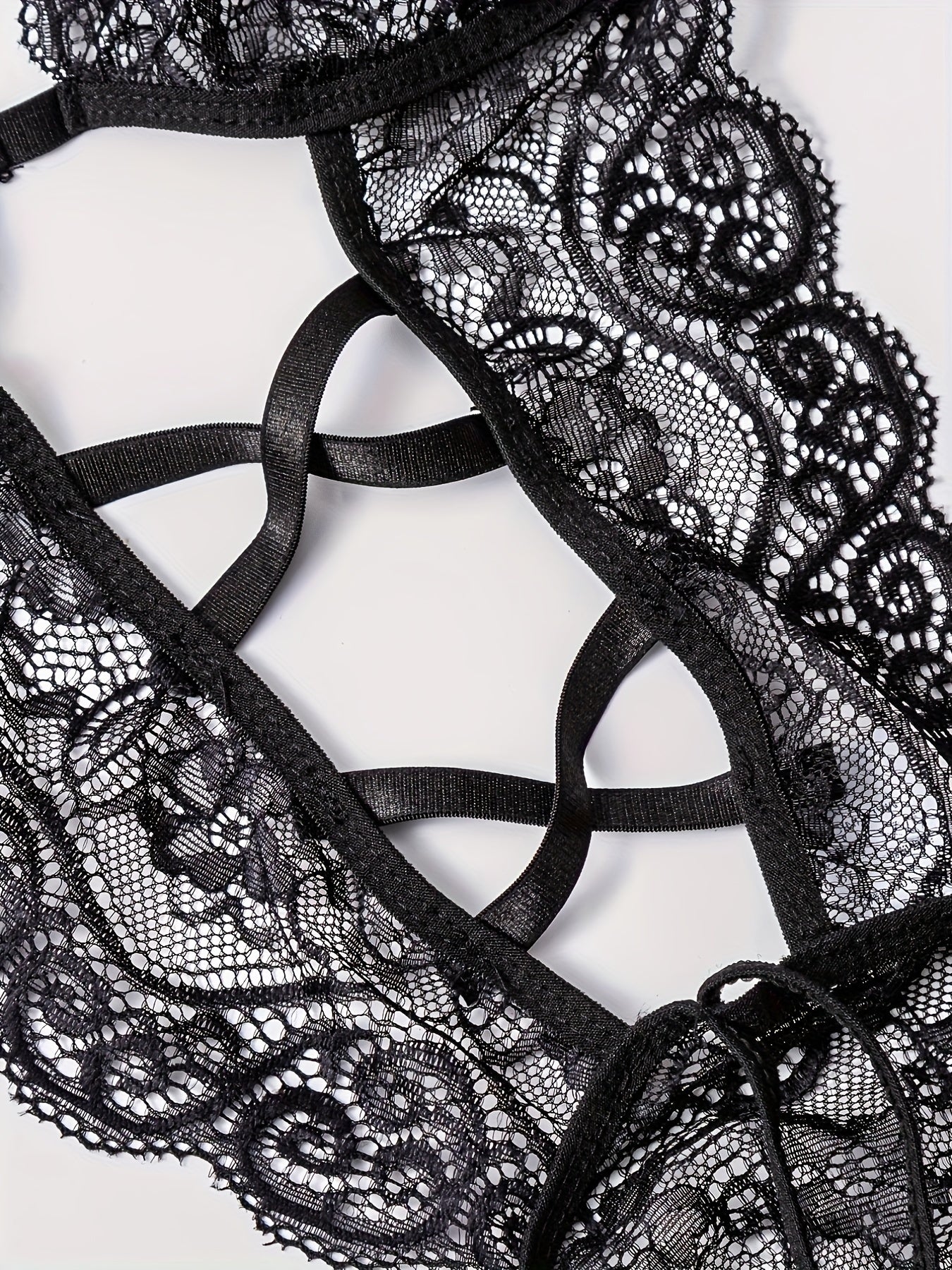 Women's Floral Lace Teddy with Bow Knot Detail Backless Thong Bodysuit