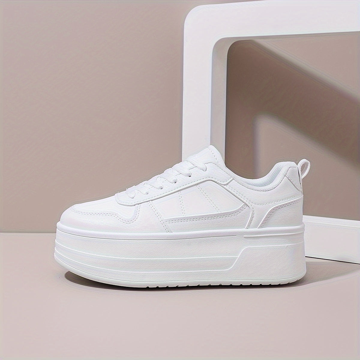 Women's Solid Color Minimalist Sneakers Lace Up White Platform Walking Shoes