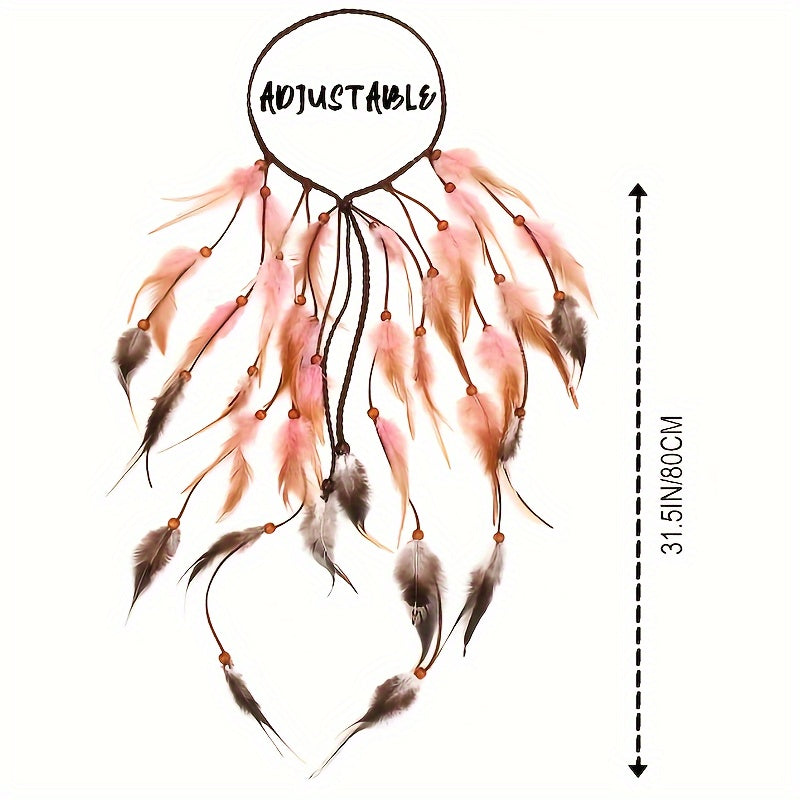 Handmade Bohemian Feather Headband for Women Lightweight Fabric Adjustable Tie for Festivals and Photos