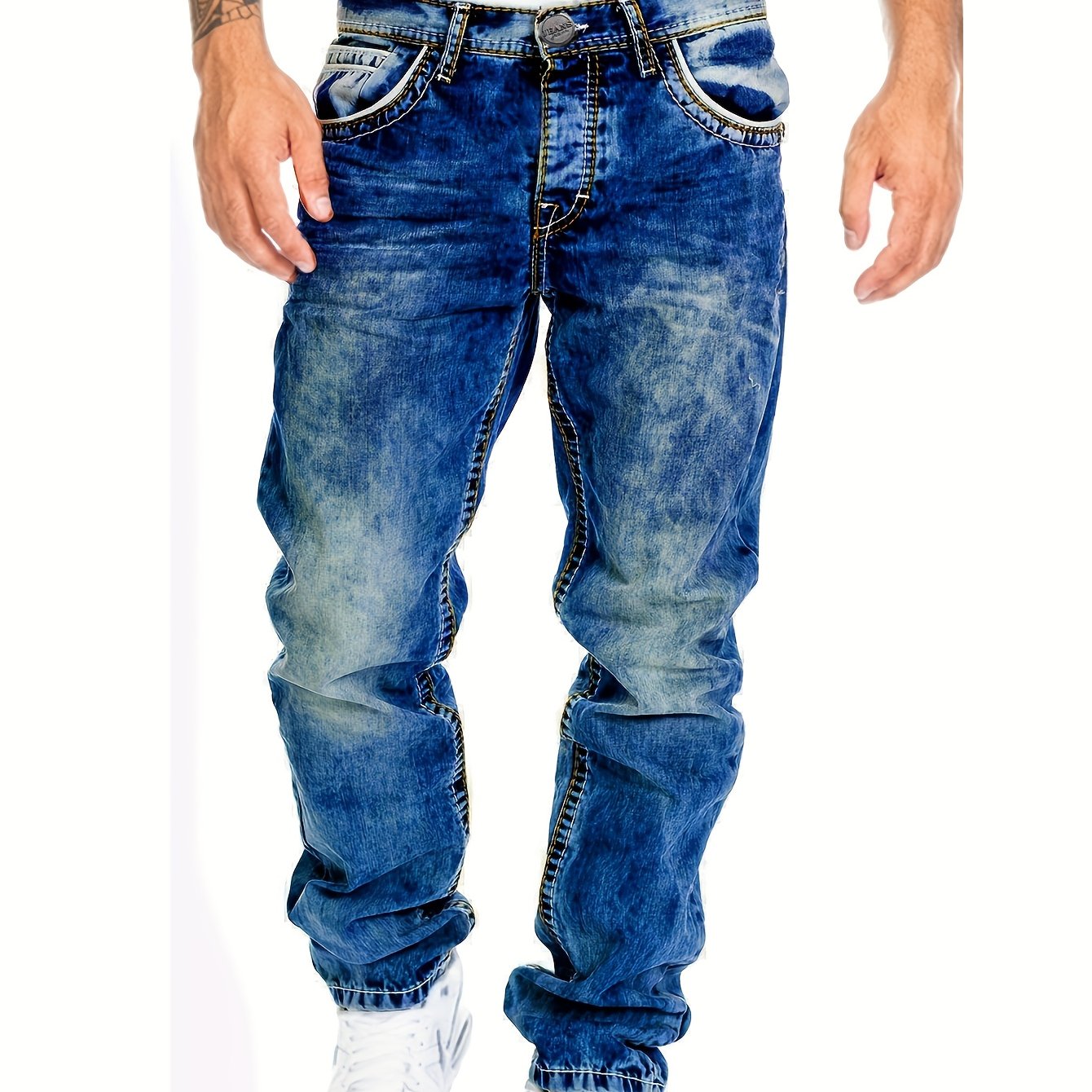 Men's Skinny Stretch Denim Jeans Solid Color Casual Woven Straight Leg All-Season