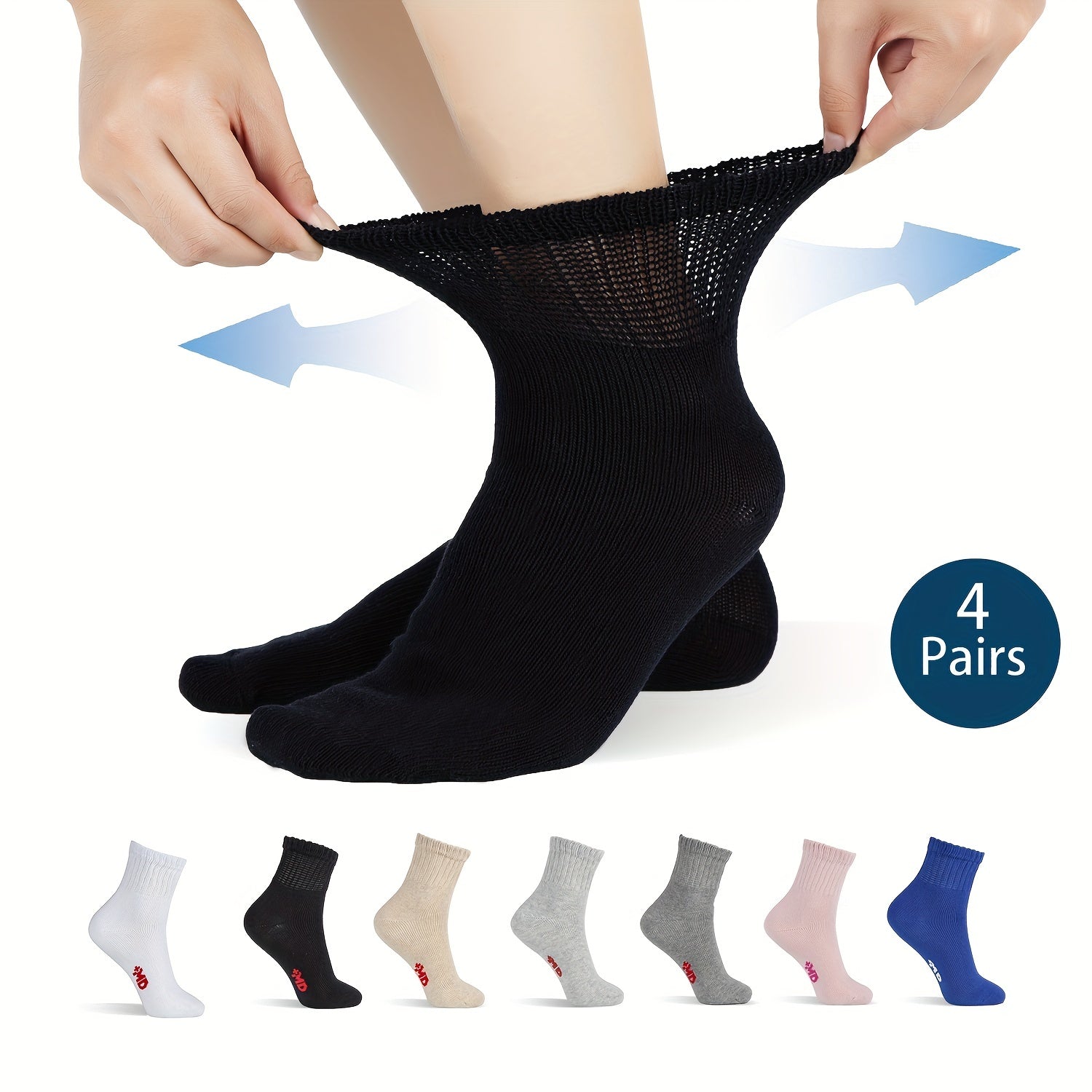 4 Pairs Diabetic Ankle Socks Men Women Non-Binding Loose Fit Cotton Nylon Spandex