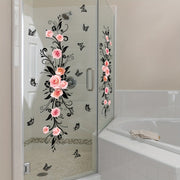 Pink Rose and Black Butterfly Wall Stickers for Home Decor Reusable PVC