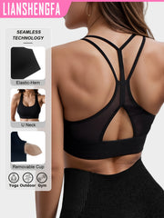 High-Elastic Sports Bra Seamless Yoga Tank Top Breathable Mesh Double Shoulder