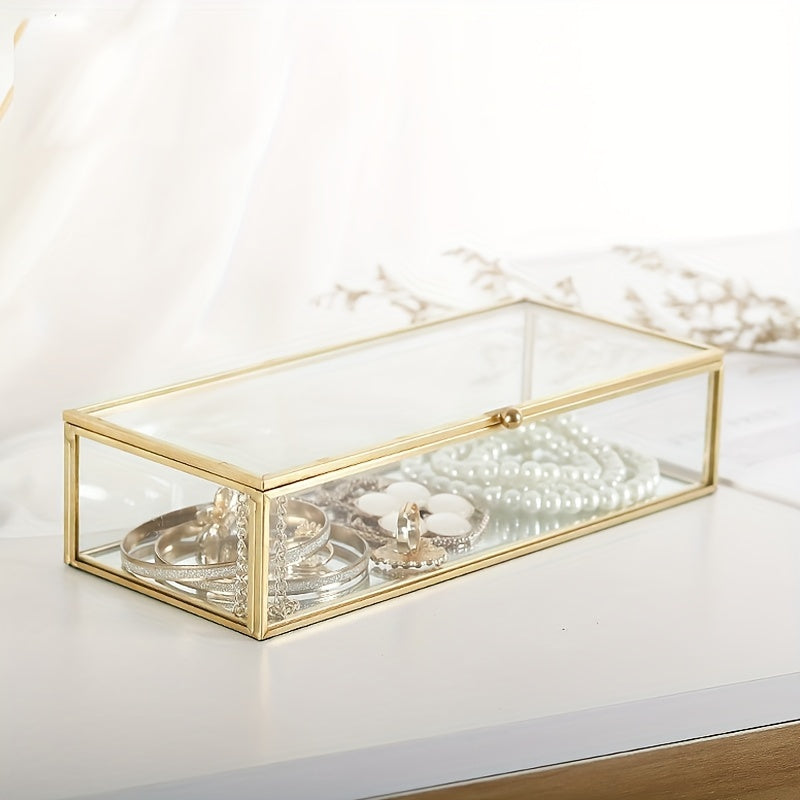 Прямоугольная стеклянная шкатулка для украшений с 1 отделением для браслетов, ожерелий и помад