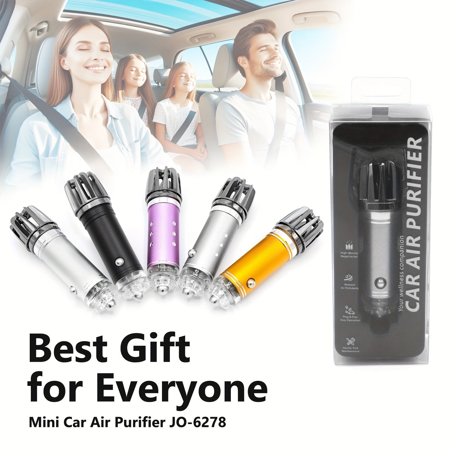 Mini Car Air Purifier with Negative Ions for Smoke Dust Pollen and Odors