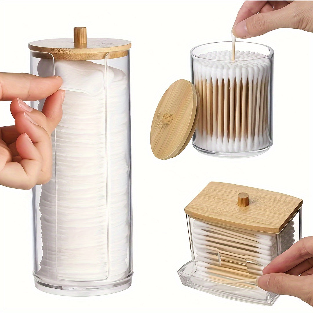 3-Piece Makeup Organizer Set with Bamboo Lids Dust-Proof Portable Bathroom Vanity Storage