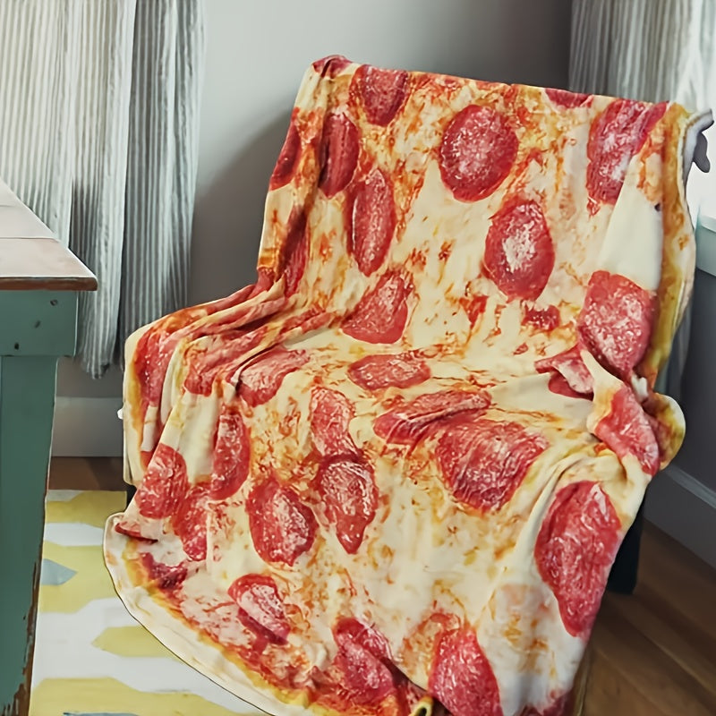 Cozy Flannel Throw Blanket with Ham Pizza Print for Couch Bed Travel
