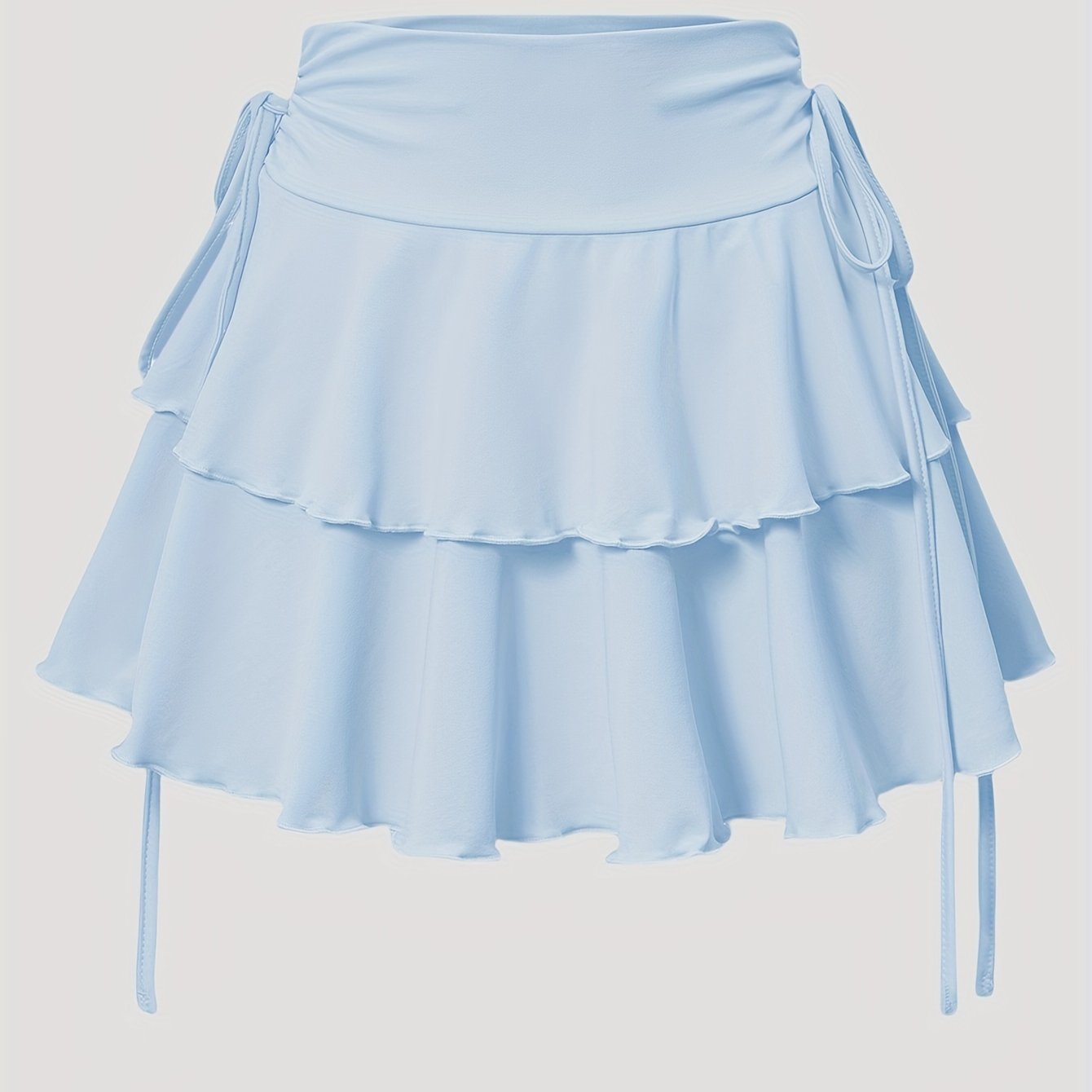 Women's High-Waist Mini Skirt with Faux Drawstring Solid Polyester for All Seasons