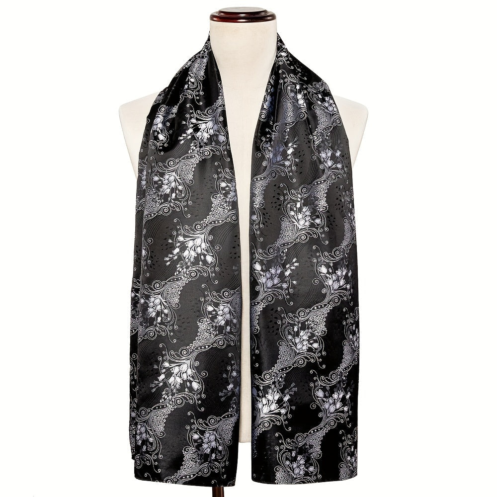 Men's Black Jacquard Paisley Floral Scarf for Autumn Winter