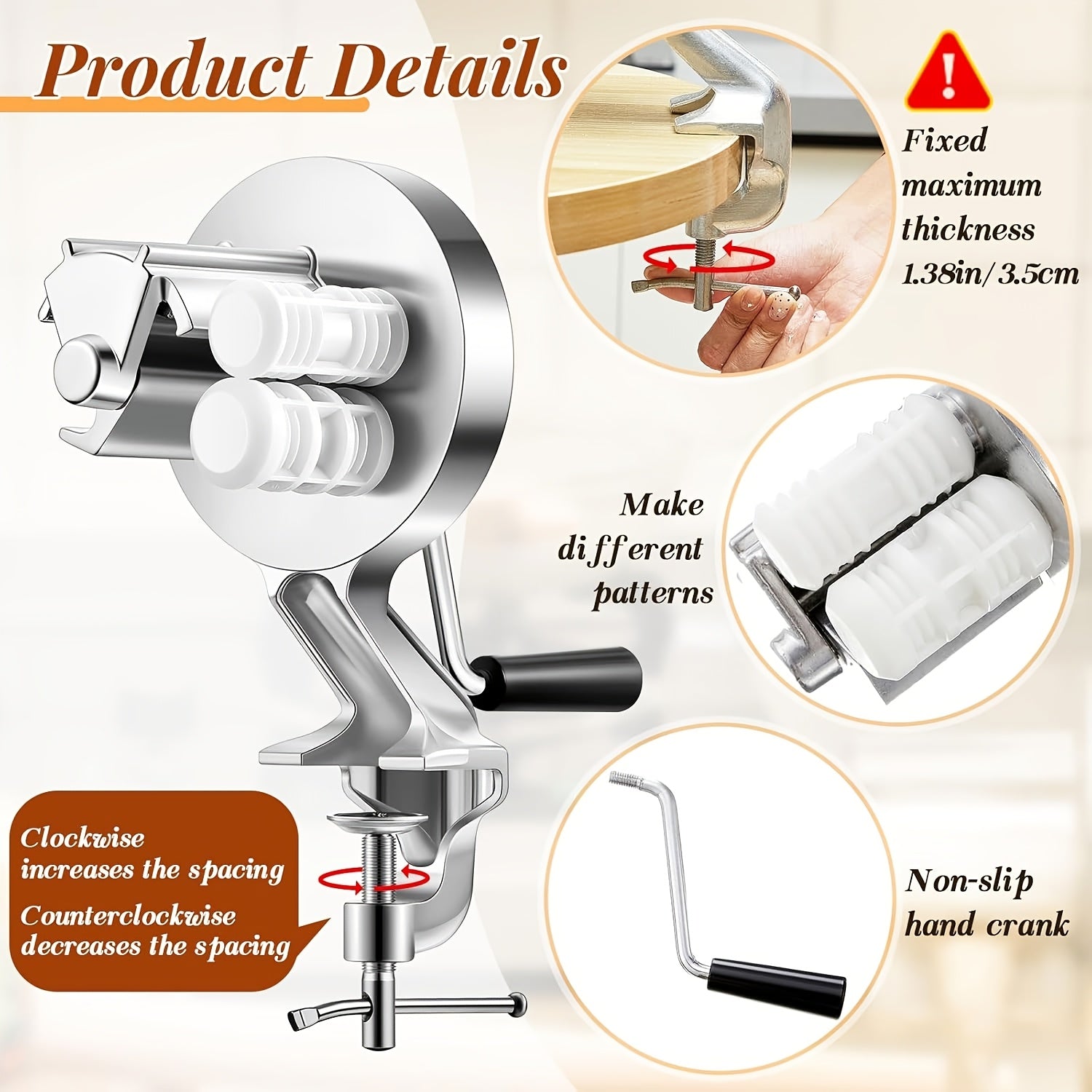 Metal Seashell Pasta Maker Set with Dough Scraper and Wooden Rolling Pin