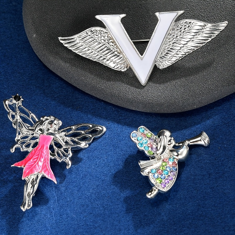 Set of 6 Angel Brooch Pins Alloy Anime Rhinestone Fashion Lapel Badges