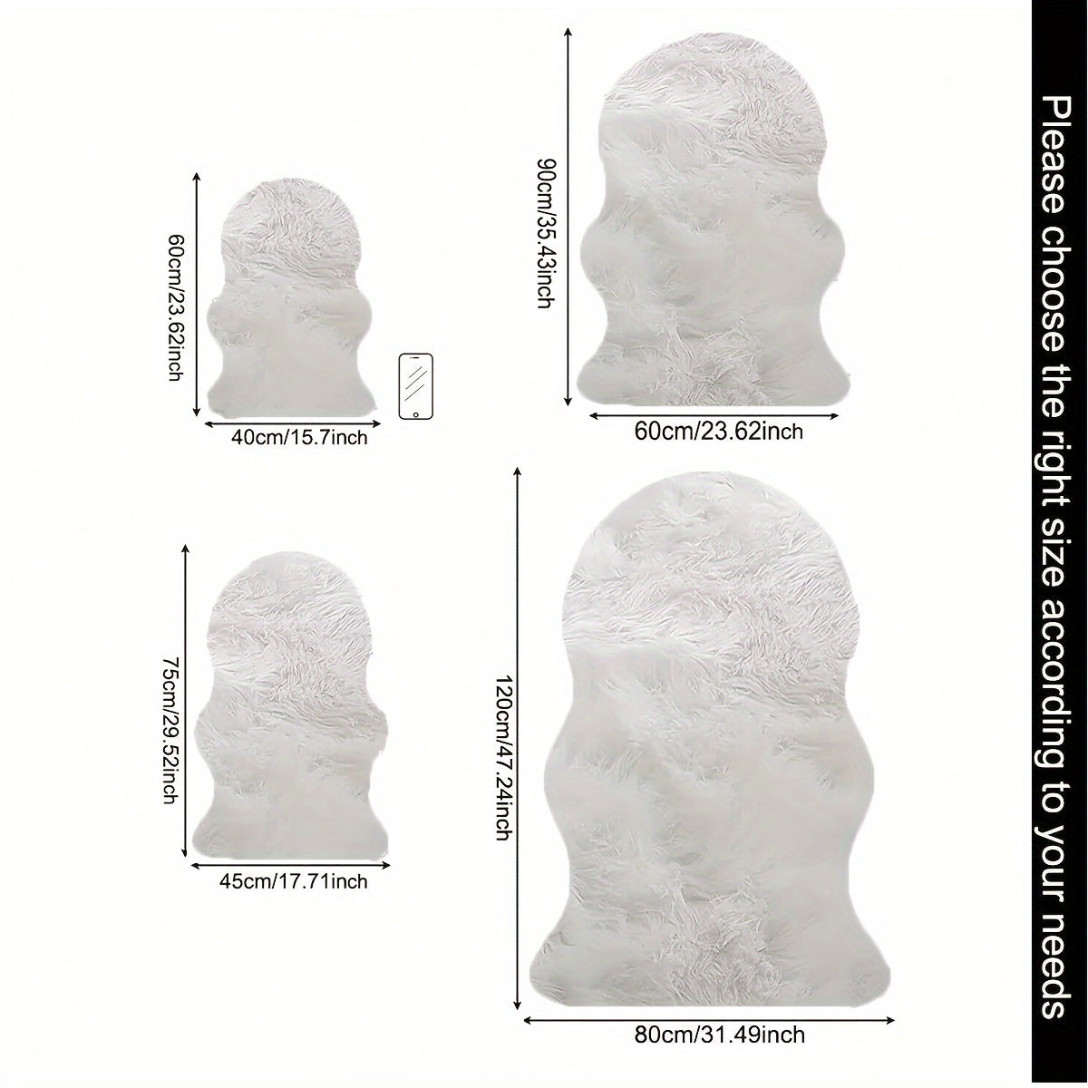 Alfombra de pelo sintético blanca, alfombra de área shaggy, peluche de piel de oveja, funda para silla