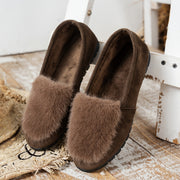 Women's Slip-On Flats with Faux Fur Trim - Lightweight All-Season Casual Shoes