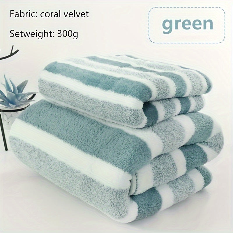 Set of 2 Soft Touch Striped Bath Towels Quick-Drying Highly Absorbent for Home Spa