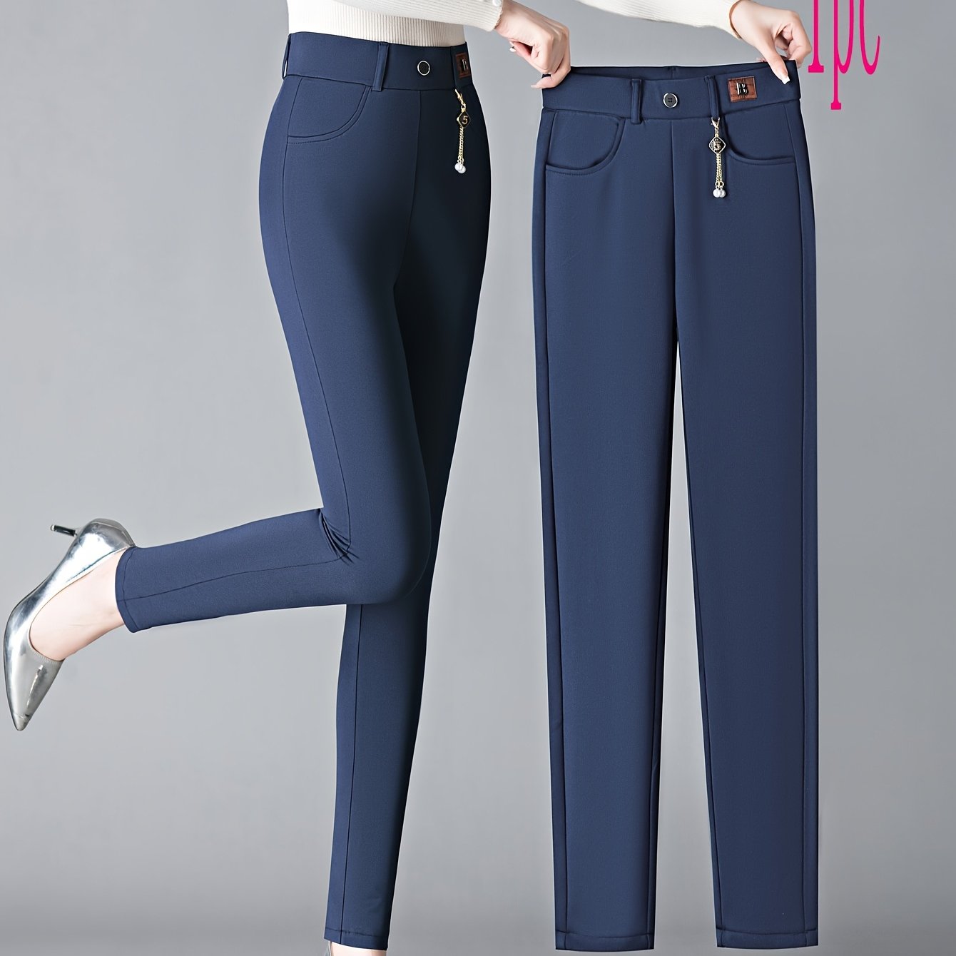 Women's Slim Fit High Waist Pants Polyester Solid Color Skinny Trousers