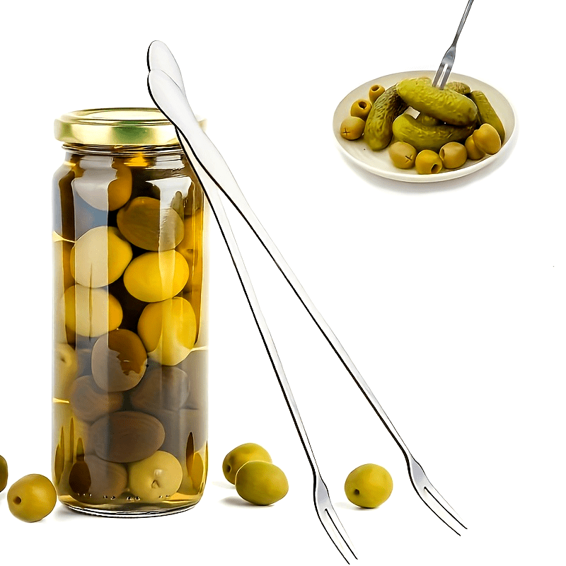 Stainless Steel Pickle Forks Long Handle Jar Grabber for Fruit and Cocktails Kitchen Utensil