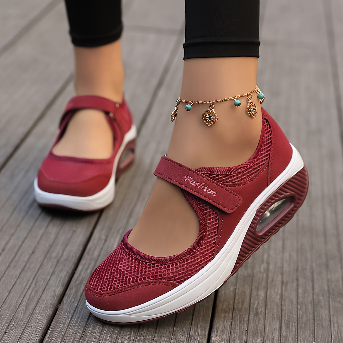 Women's Breathable Mesh Platform Sneakers Casual Ankle Strap Outdoor Shoes