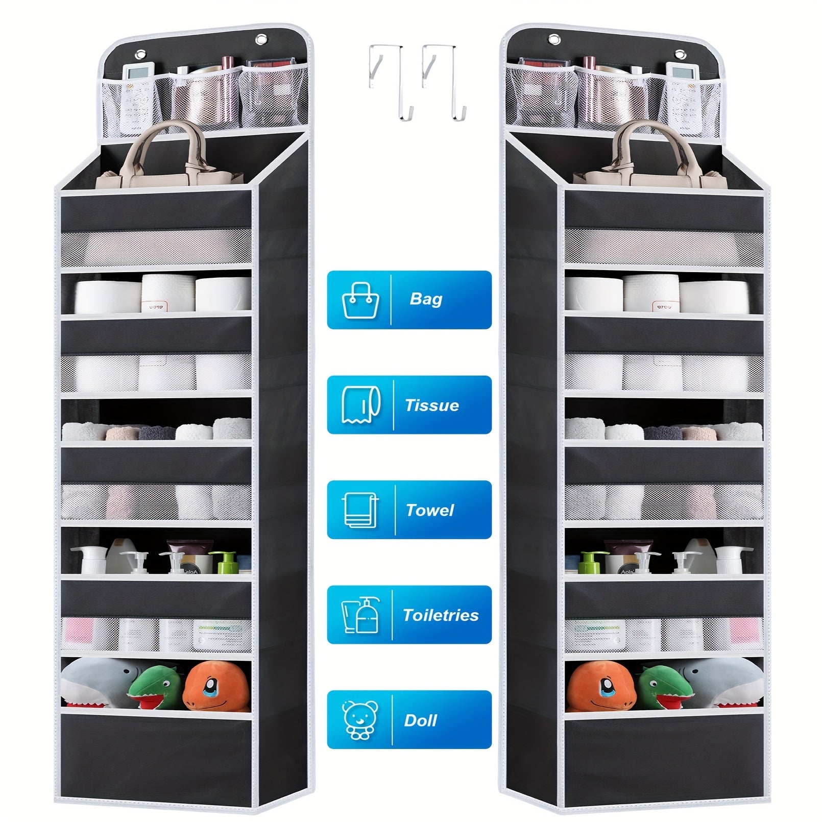 Black Halloween and Christmas Over-the-Door Organizer with 8 Large Pockets for Bathroom Bedroom Kitchen Dorm