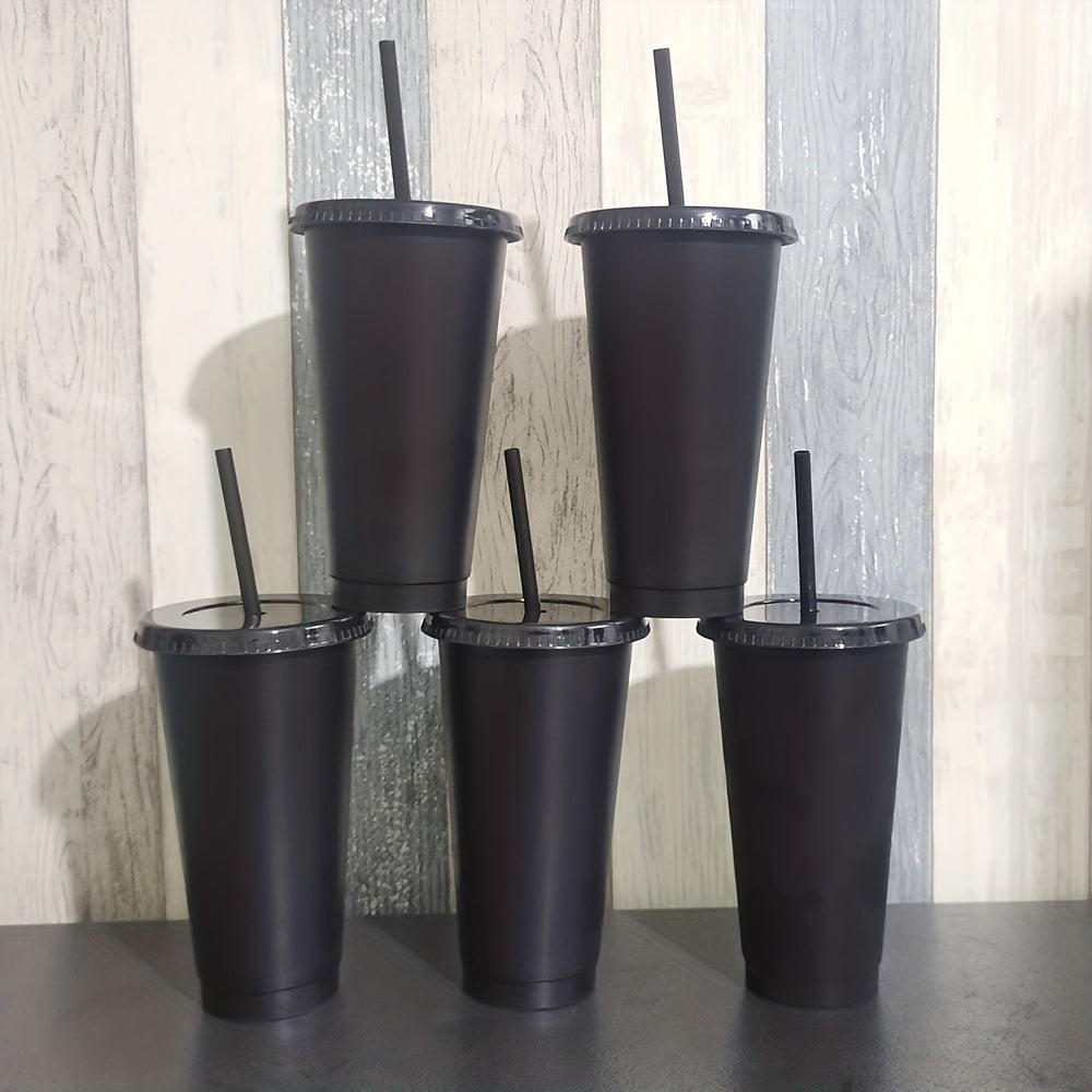 Reusable Plastic Cups with Straws and Lids, 5-Pack for Parties and Gifts