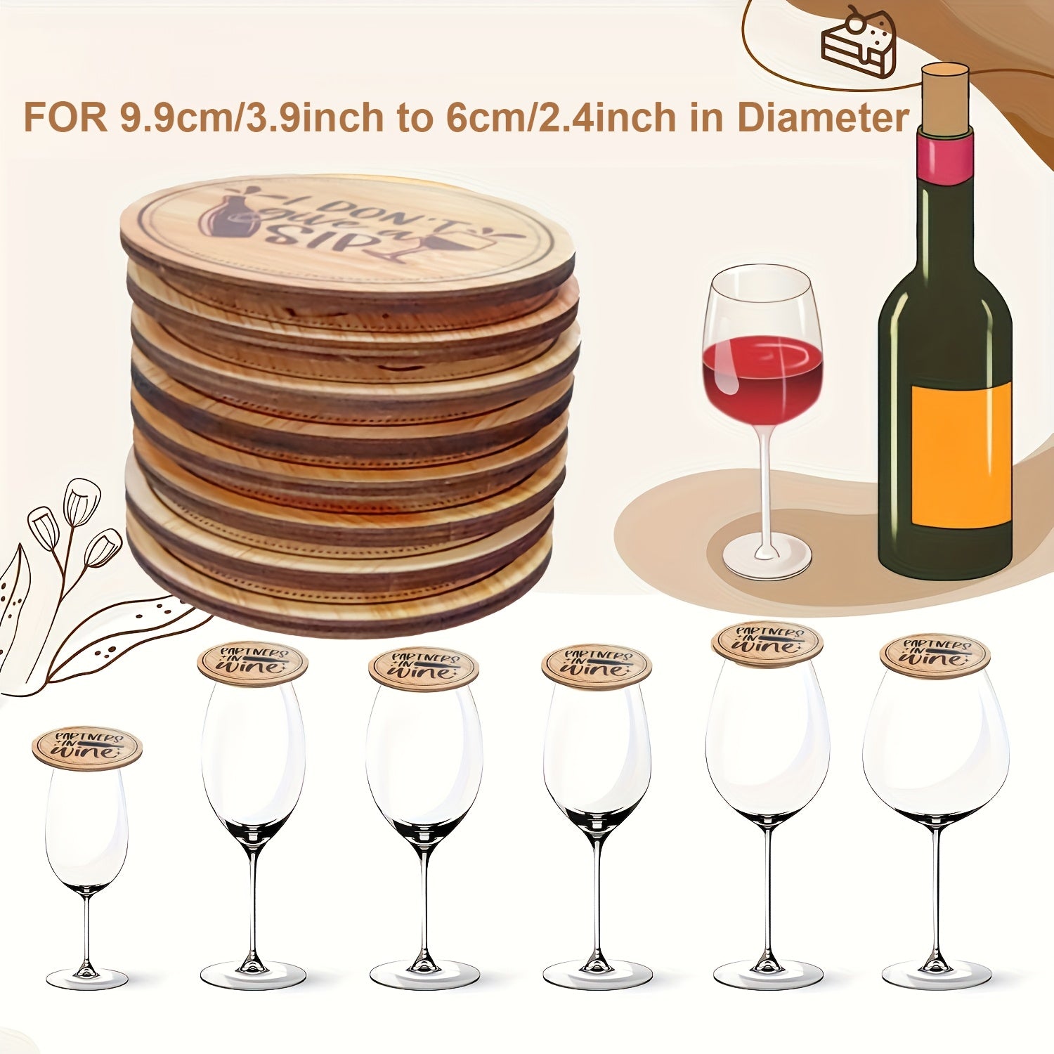 Set of 8 Bamboo Wine Glass Covers Bug Protection Party Accessories No Electricity Needed