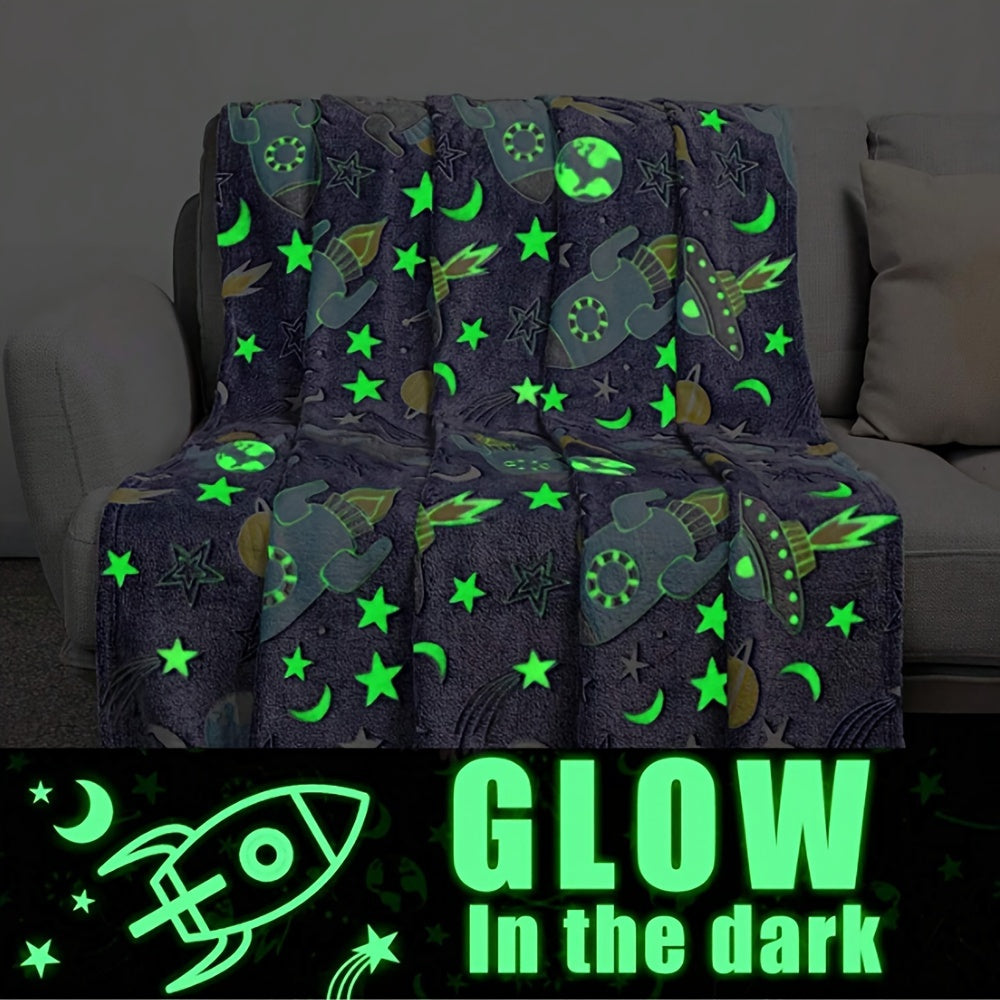 Contemporary Glow in the Dark Space Theme Throw Blanket Knitted Polyester Sofa Cover