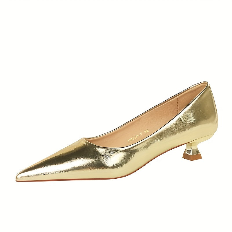 Women Leather Pointed Toe Pumps Low Heel Spring Autumn Party Shoes