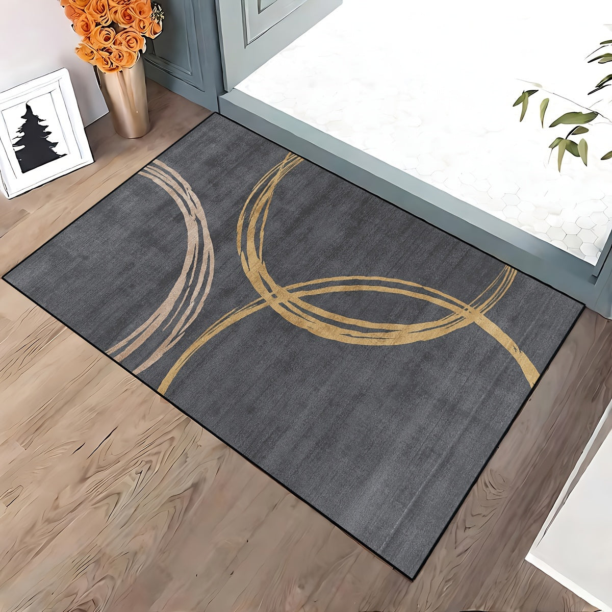 Dark Grey Non-Slip Door Mat Indoor Outdoor Machine Washable Durable Polyester Rectangular Entrance Floor Carpet