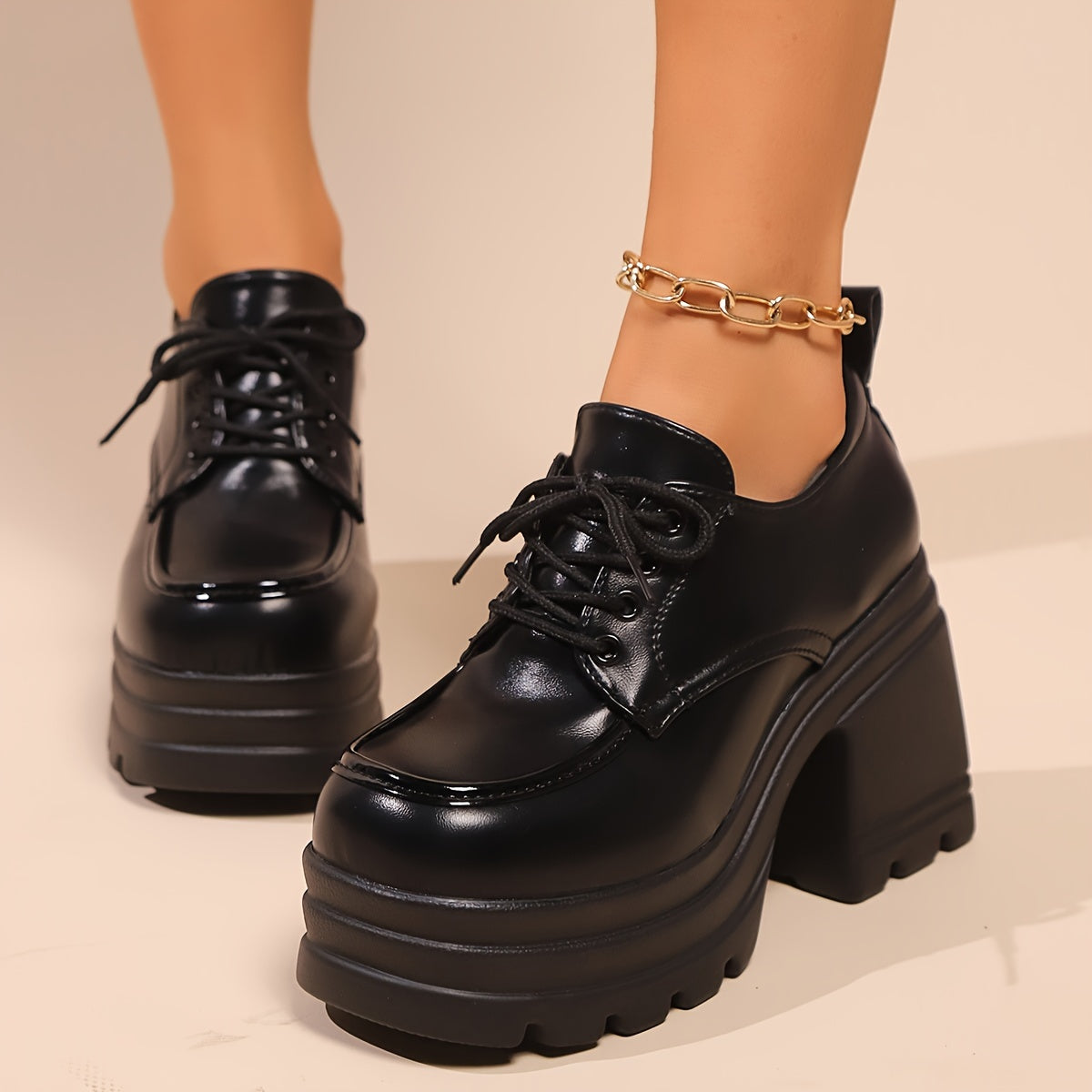 Women's Autumn Winter Thick Bottom Lace-Up Shoes 10cm Heightening Pastry