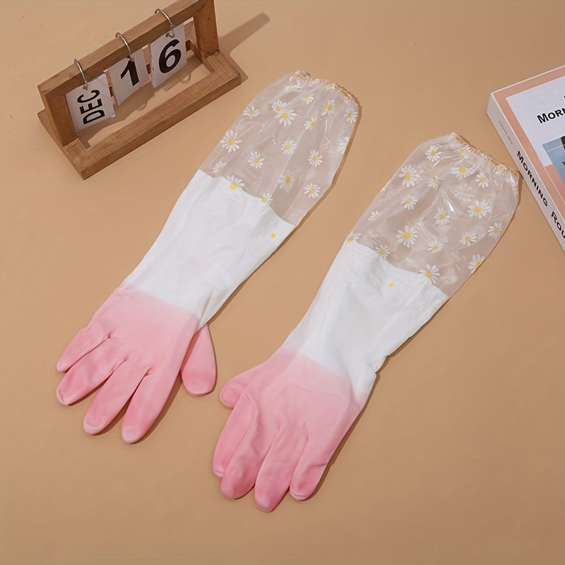 Водонепроницаемые перчатки для уборки из PVC с ярким узором из ромашек для кухни и дома