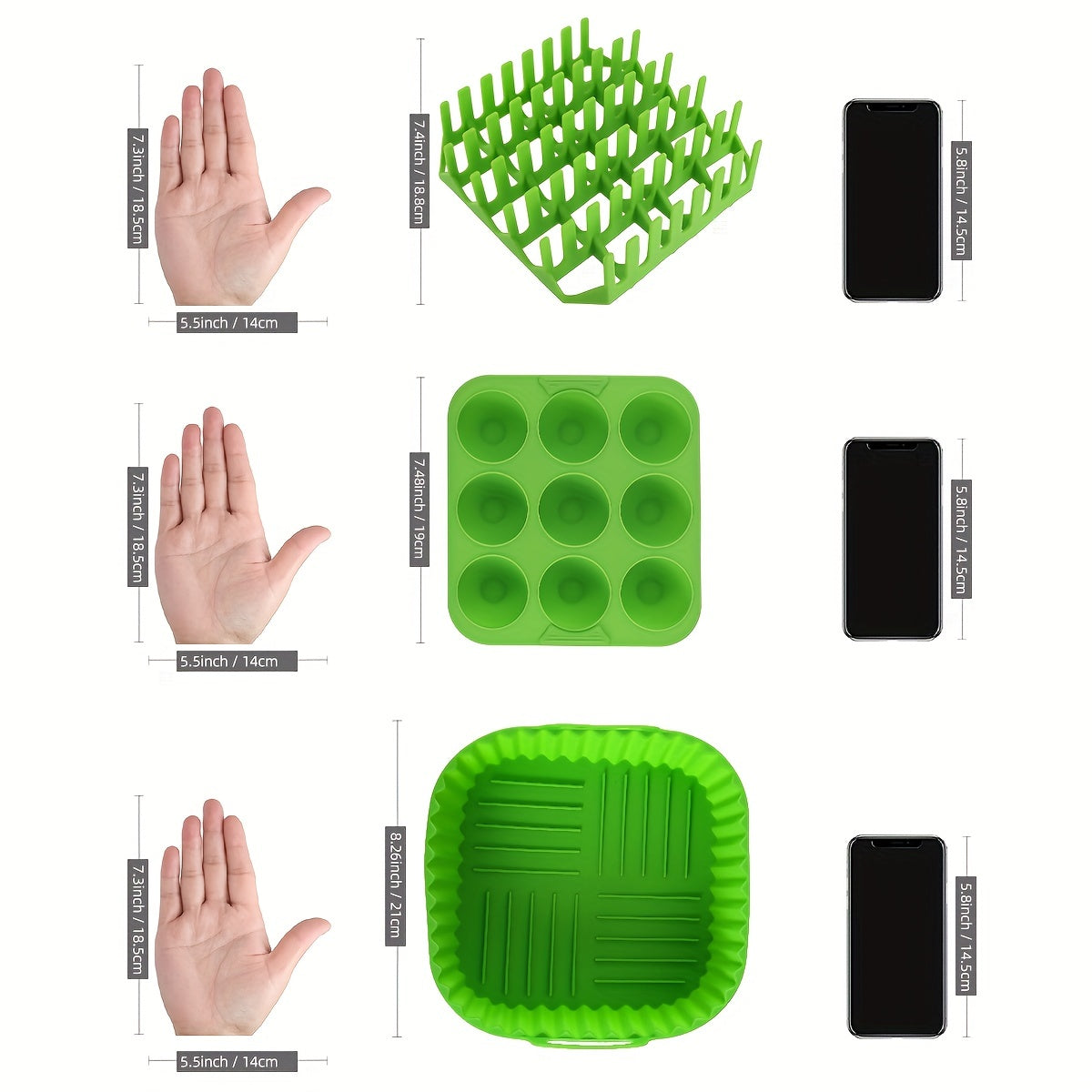 Square Air Fryer Silicone Set with Bacon Rack Cake Mold and Pan for 7QT+